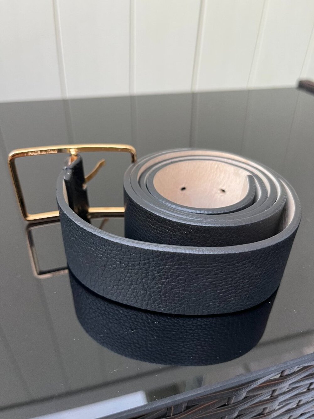 B-Low The Belt Milla Black Pebble Leather Belt Gold Buckle Size XL